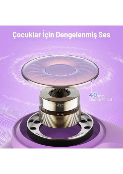 Gürültü Önleyici Ses Sınırlı 60 Saat Oynatma Süreli Bluetooth Çocuk Kulaklığı Lila indirimleri