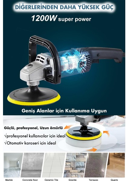 1200W Polisaj Makinesi Devir Ayarlı 6 Kademeli 180mm Pasta Cila