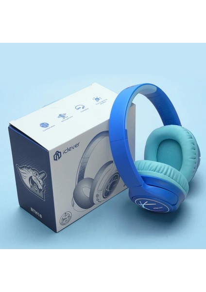 LED Işıklı Güvenli Ses Sınırlı 45 Saat Oynatma Süreli Bluetooth Çocuk Kulaklığı Mavi modelleri