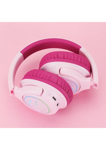 LED Işıklı Güvenli Ses Sınırlı 45 Saat Oynatma Süreli Bluetooth Çocuk Kulaklığı Pembe fiyatları