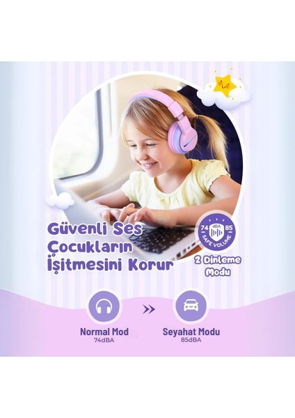 LED Işıklı Güvenli Ses Sınırlı 85 Saat Oynatma Süreli Bluetooth Çocuk Kulaklığı Açık Mavi