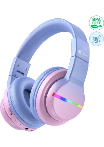 LED Işıklı Güvenli Ses Sınırlı 85 Saat Oynatma Süreli Bluetooth Çocuk Kulaklığı Granit Pembe