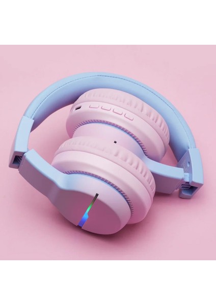 LED Işıklı Güvenli Ses Sınırlı 85 Saat Oynatma Süreli Bluetooth Çocuk Kulaklığı Granit Pembe