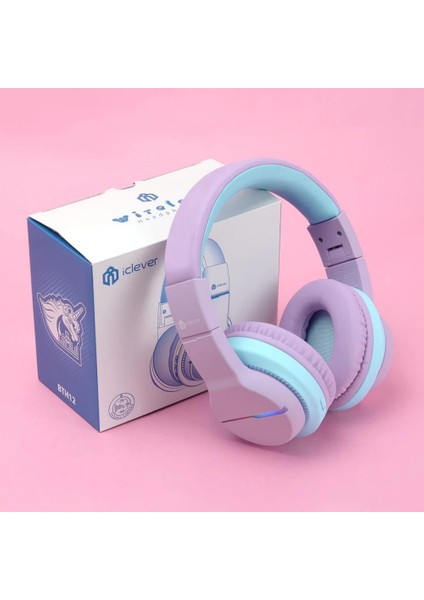 LED Işıklı Güvenli Ses Sınırlı 85 Saat Oynatma Süreli Bluetooth Çocuk Kulaklığı Lila Mavi modelleri