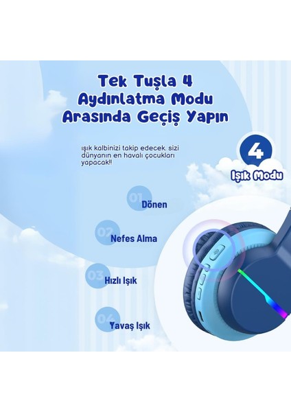 LED Işıklı Güvenli Ses Sınırlı 85 Saat Oynatma Süreli Bluetooth Çocuk Kulaklığı Renkli