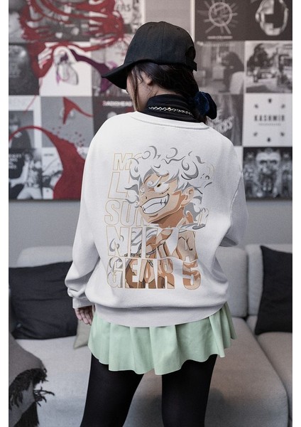 Monkey D. Luffy Nika Gear 5 Baskılı Oversize Anime Sweatshirt