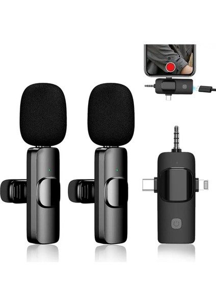 PL-2452 2 Adet Type-C, Lightning, Aux Girişli Mini Yaka Mikrofonu