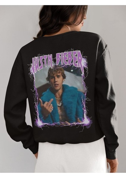 Justin Bieber Baskılı Oversize Tasarım Şarkıcı Sweatshirt