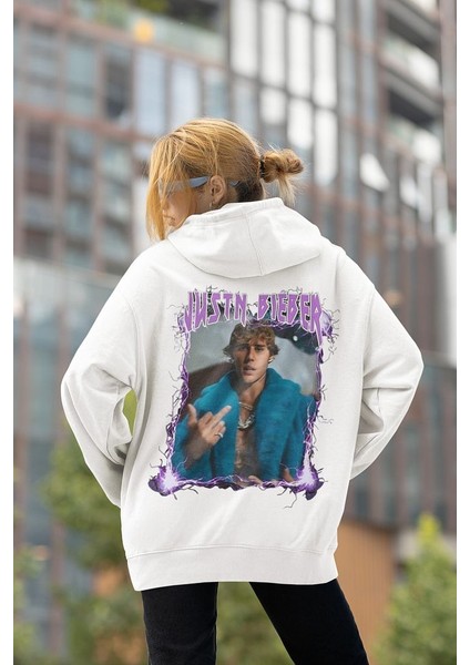 Tasarım Justin Bieber Baskılı Oversize Şarkıcı Hoodie