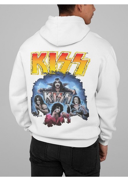 Kiss Baskılı Oversize Müzik Grubu Rock Metal Hoodie