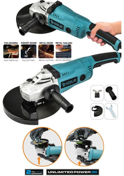 2200W Metal Şanzıman 230mm Büyük Sipiral Taşlama