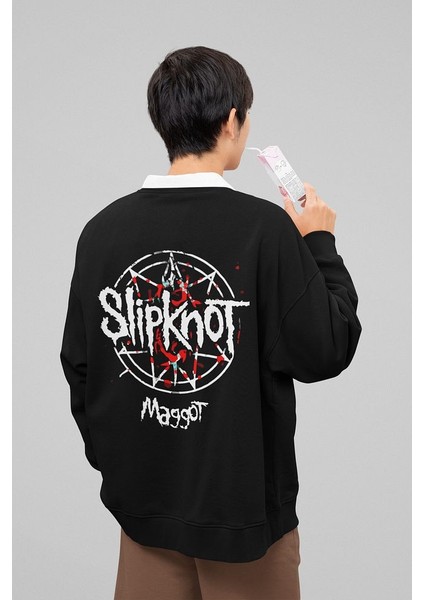 Slipknot Maggot Baskılı Oversize Müzik Grubu Sweatshirt modelleri