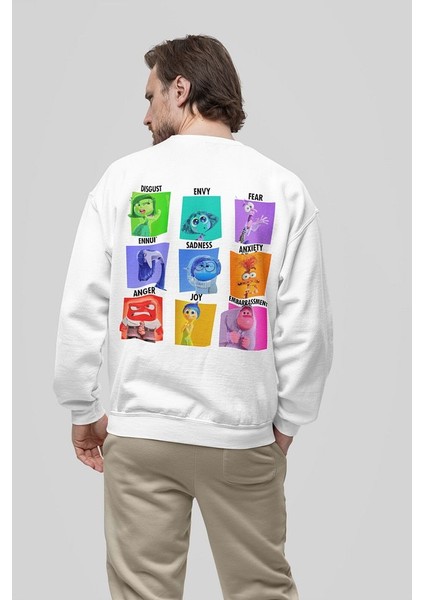 Insiide Out Çizgi Film Baskılı Oversize Ters Yüzz Sweatshirt