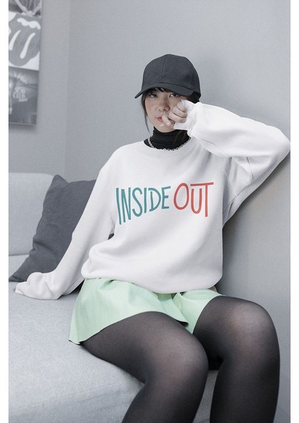Insiide Out Çizgi Film Baskılı Oversize Ters Yüzz Sweatshirt