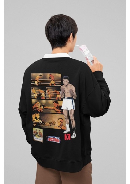 Muhammed Alii Clay Baskılı Oversize Efsane Boksör Sweatshirt