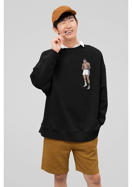 Muhammed Alii Clay Baskılı Oversize Efsane Boksör Sweatshirt