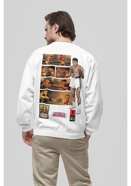 Muhammed Alii Clay Baskılı Oversize Efsane Boksör Sweatshirt