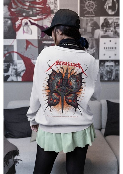 Tasarım Metallica Baskılı Oversize Rock Metal Müzik Grubu Sweatshirt