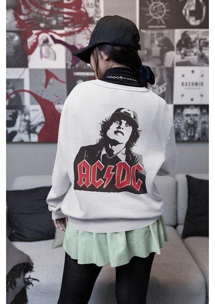 Tasarım Ac Dc Müzik Grubu Baskılı Oversize Sweatshirt