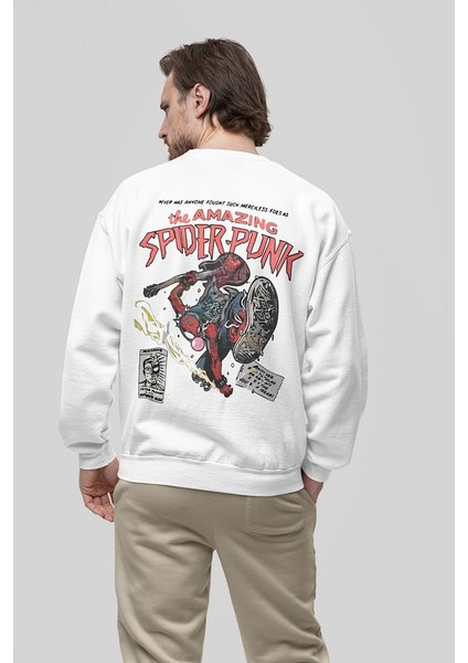 The Amazing Spider-Punk Baskılı Oversize Örümcek Adam Sweatshirt