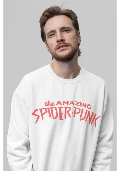 The Amazing Spider-Punk Baskılı Oversize Örümcek Adam Sweatshirt