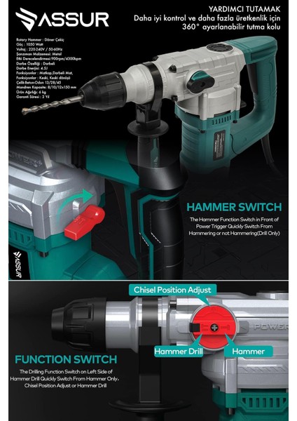 1050W Profesyonel 28mm Kırıcı Delici Hilti Darbeli Matkap