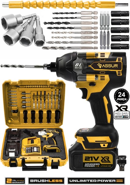21V Çift Akülü Vidalama Darbeli Kömürsüz 800Nm 10 Pilli Bijon Somun Sökme Sıkma