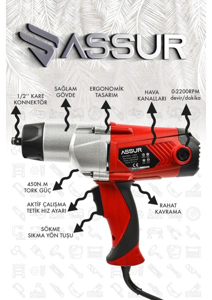 Elektrikli 1100W 450Nm Somun Sıkma Sökme Makinesi