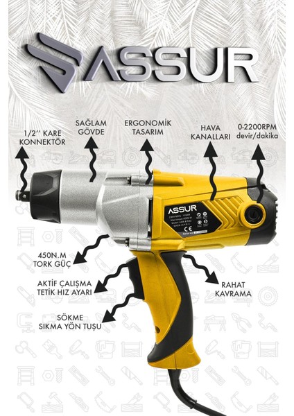 Elektrikli 1100W 450Nm Somun Sıkma Sökme Makinesi