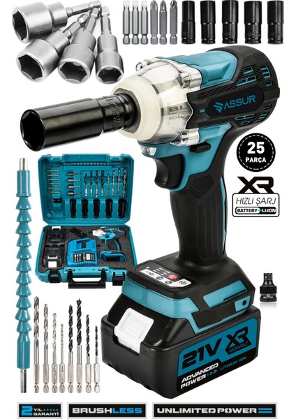 21V Çift Akü Kömürsüz Darbeli Vidalama 450Nm Somun Sıkma Sökme Matkap