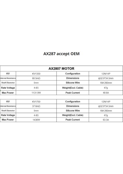 AX2807 Fırçasız Motor 1350KV (Yurt Dışından)