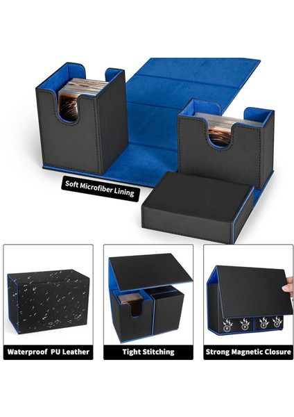 Kart Destesi Kutusu, Flip Zar Tepsili Premium Kart Kutusu, Siyah+Mavi (Yurt Dışından)