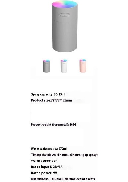 Yeaın Buharlı Nemlendirici Ev ve Ofis Kullanımı Içın Büyük Kapasiteli 270ML Tek Püskürtme Nozulu USB ile Çalışan Model , Pembe (Yurt Dışından)