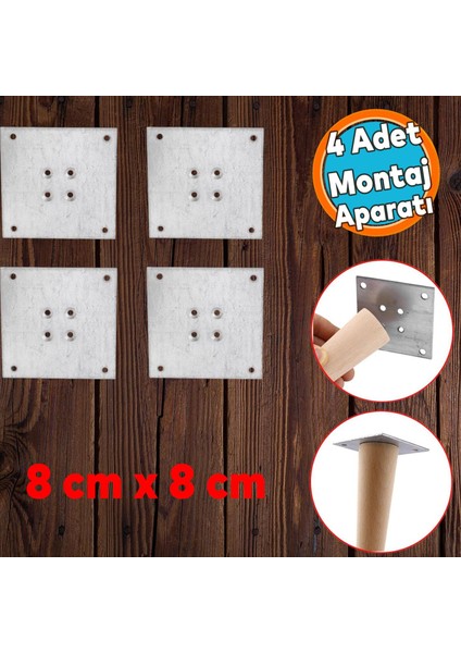 Metal Çinko Masa Bağlantı Sacı Düz 8 x 8 cm Mobilya Yemek Masası Ayak Bağlama Saçı Aparat 4 Adet