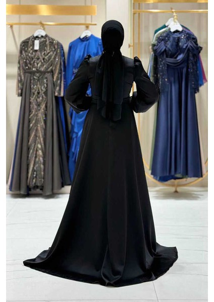 Taşlı Kuyruk Detay Abiye Elbise 7044 Siyah fiyatları