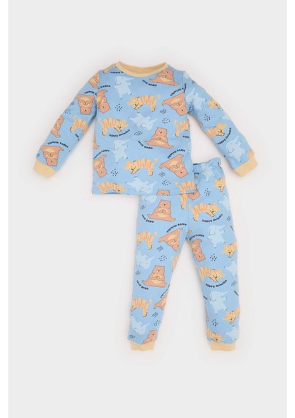 Erkek Bebek Pijama Takımı Hayvan Desenli Uzun Kollu Üst Beli Lastikli Uzun Alt E6935A525SP
