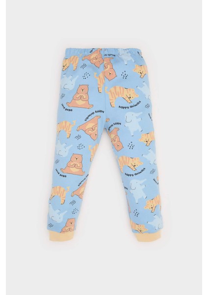 Erkek Bebek Pijama Takımı Hayvan Desenli Uzun Kollu Üst Beli Lastikli Uzun Alt E6935A525SP