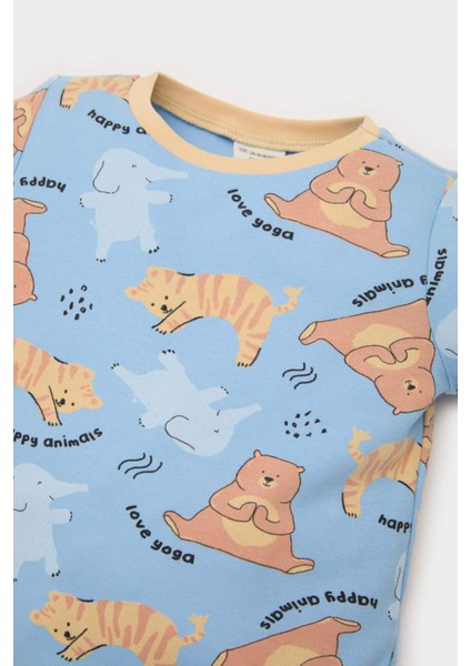Erkek Bebek Pijama Takımı Hayvan Desenli Uzun Kollu Üst Beli Lastikli Uzun Alt E6935A525SP