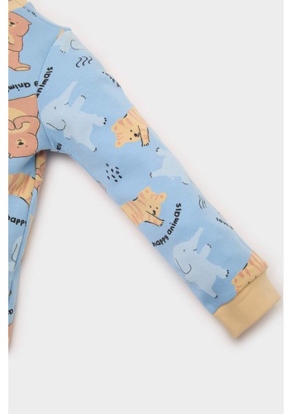 Erkek Bebek Pijama Takımı Hayvan Desenli Uzun Kollu Üst Beli Lastikli Uzun Alt E6935A525SP