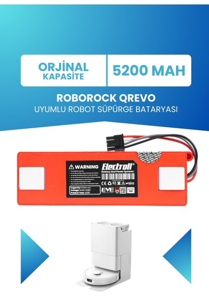 ROBOROCK QREVO Uyumlu Batarya (Orjinal Kapasite) 5200MAH Pil Robot Süpürge Batarya Değişimi