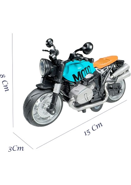 Işıklı ve Müzikli Model Motor Sesli Çek Bırak Motor Diecast Motor Modelleri Mavi 14CM