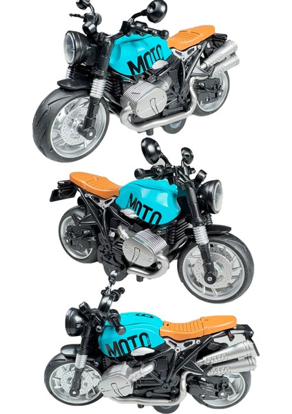 Işıklı ve Müzikli Model Motor Sesli Çek Bırak Motor Diecast Motor Modelleri Mavi 14CM