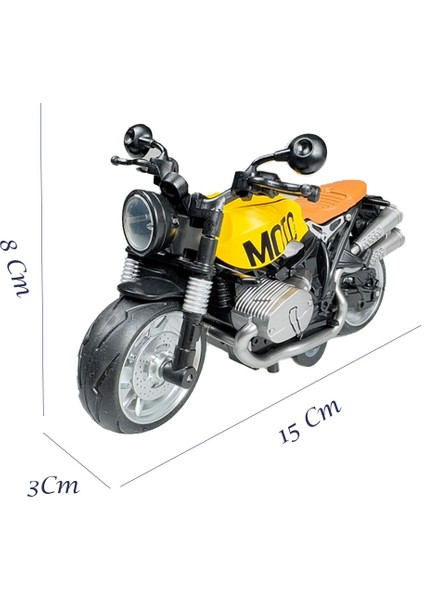 Işıklı ve Müzikli Model Motor Sesli Çek Bırak Motor Diecast Motor Modelleri Sarı 14CM
