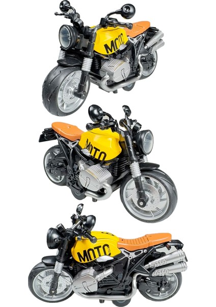 Işıklı ve Müzikli Model Motor Sesli Çek Bırak Motor Diecast Motor Modelleri Sarı 14CM