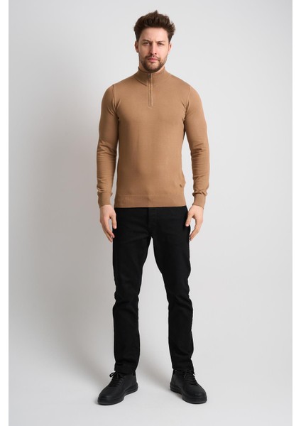 Dik Yaka Fermuarlı Triko Kazak fiyatları