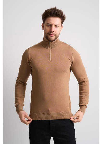 Dik Yaka Fermuarlı Triko Kazak modelleri