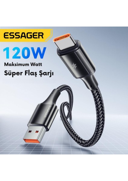 2 Metre 6A 120W Mega Hızlı USB To Type-C Şarj Data Kablosu Korumalı Güçlü Kablo