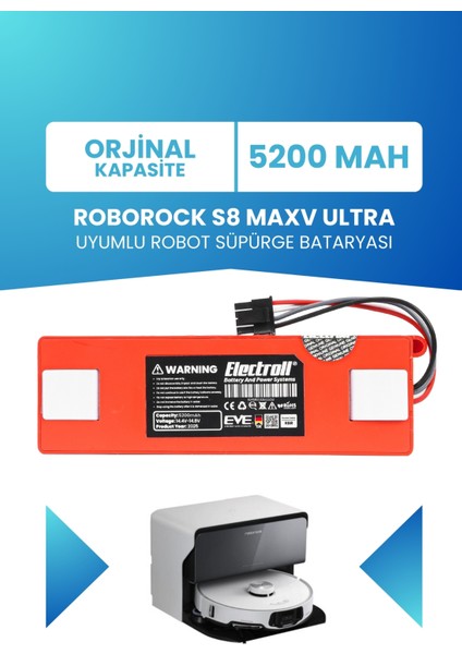ROBOROCK S8 MAXV ULTRA Uyumlu Batarya (Orjinal Kapasite) 5200MAH Pil Robot Süpürge Batarya Değişimi