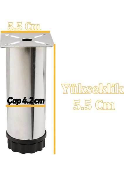 Ayarlanabilir Mobilya Kanepe Baza Koltuk Dolap Metal Destek Yükseltici Ayağı Krom Ayakları (4 Adet)