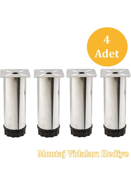 Ayarlanabilir Mobilya Kanepe Baza Koltuk Dolap Metal Destek Yükseltici Ayağı Krom Ayakları (4 Adet)